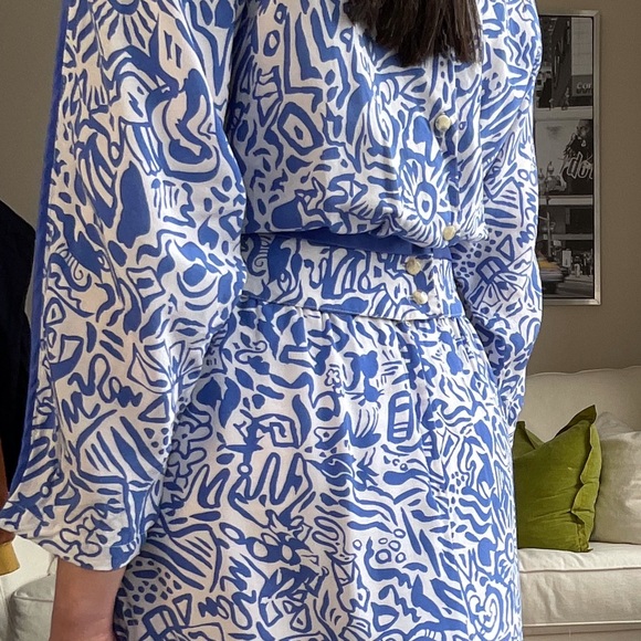 2 pieces abstract print top and skirt set - Picture 7 of 10